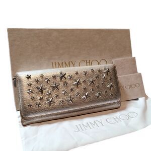 Jimmy Choo (Authentic) Silver Metallic Leather Star Studded Wallet w/ Box & COA